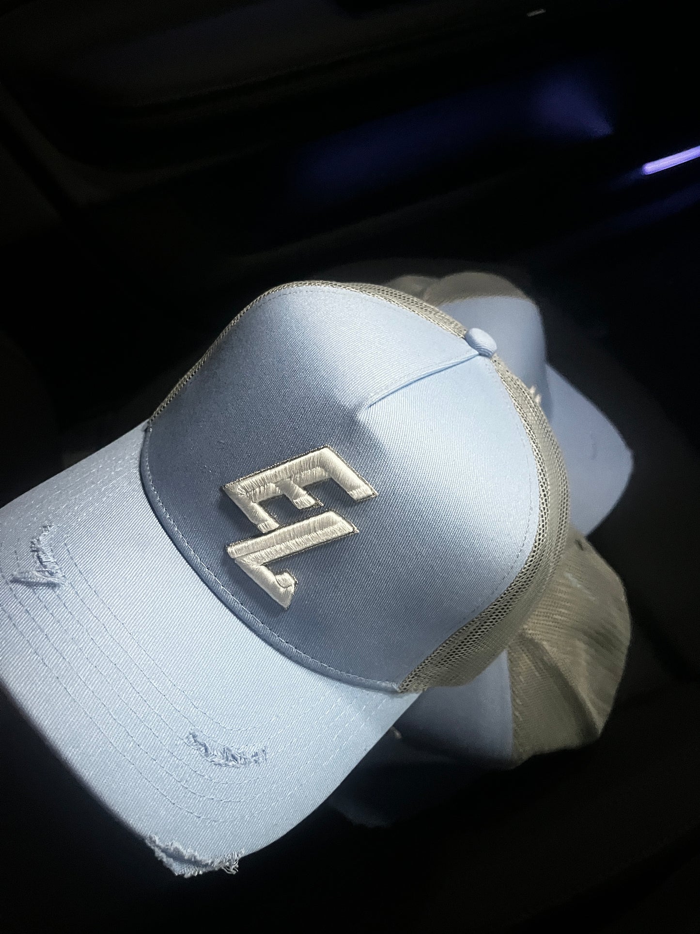 2.0 New Season Baby Blue and Grey EL Trucker Hats